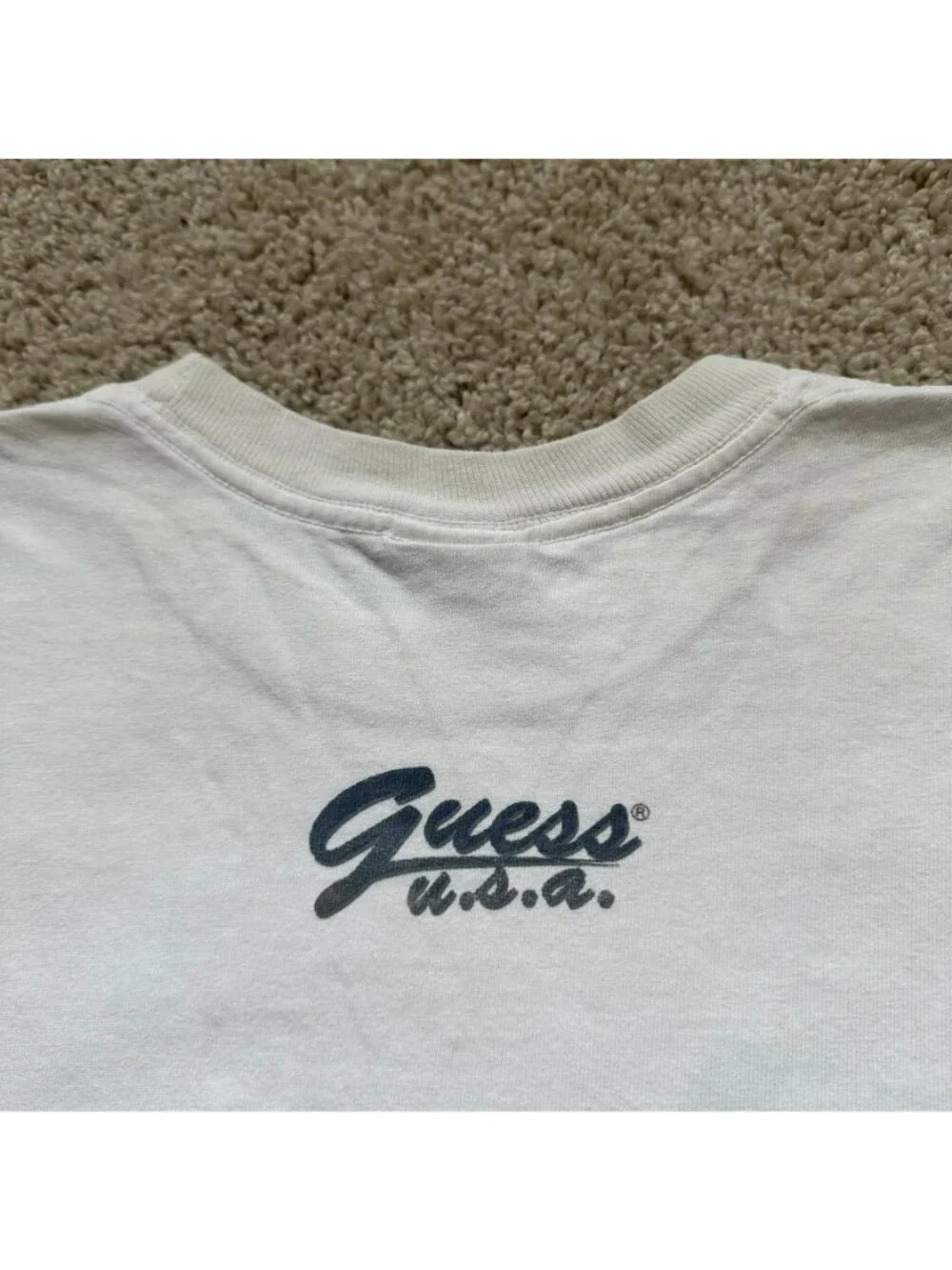 Vintage 90s Guess USA Script T-Shirt White M Spell Out Hip Hop Streetwear Skater - Picture 7 of 7